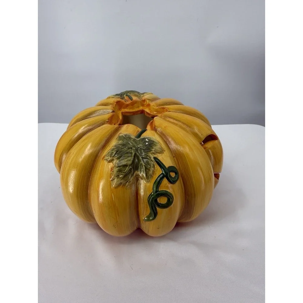Ceramic Smiling Jack O‎ Lantern Votive Candle Holder Light Orange Color